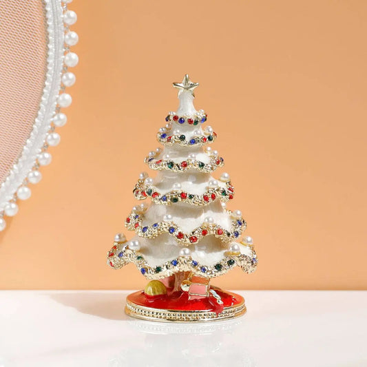 Sparkling Festive Tree - Enamel & Pearl-Encrusted Christmas Decor Jewelry Box